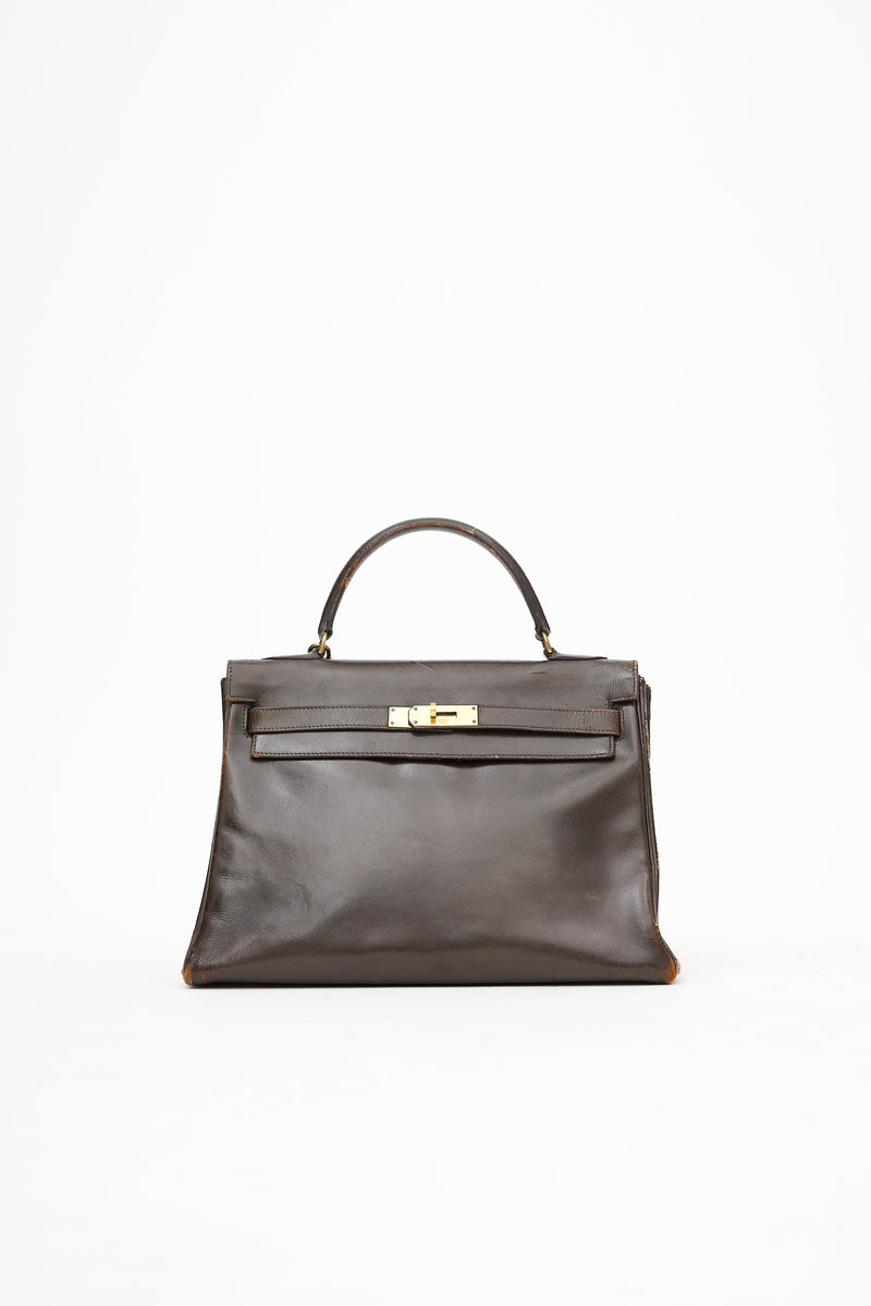 1971 Chocolate Box Leather Kelly Retourne 32 Bag