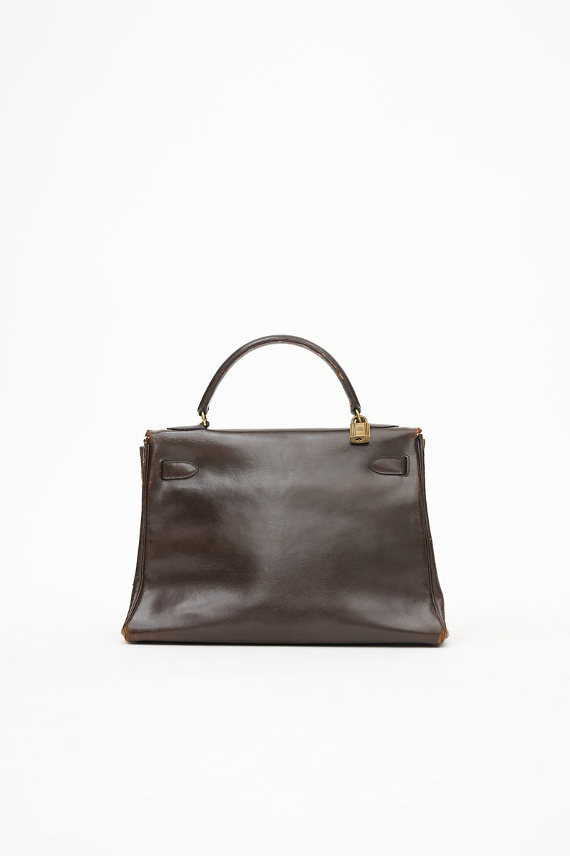 1971 Chocolate Box Leather Kelly Retourne 32 Bag