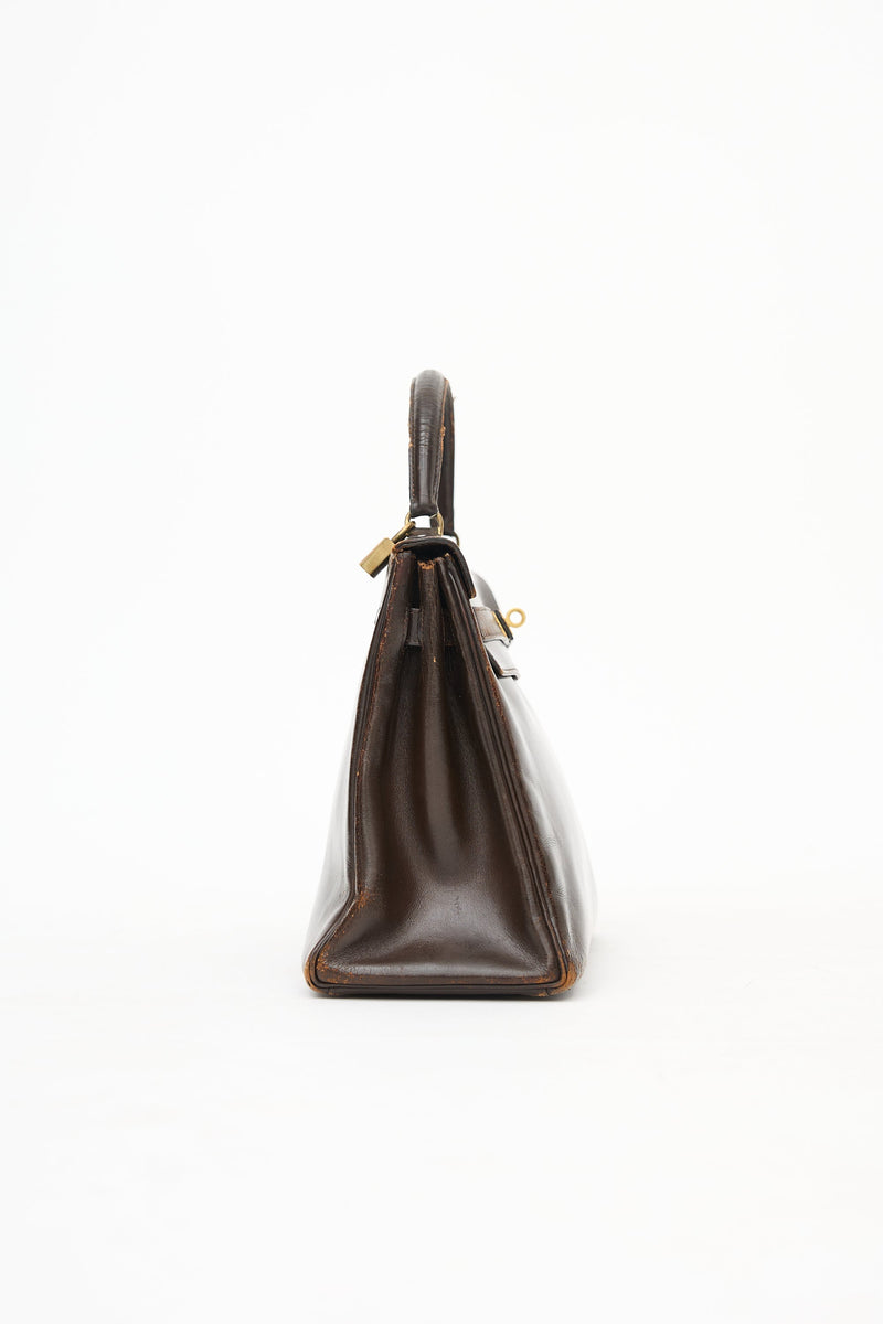 1971 Chocolate Box Leather Kelly Retourne 32 Bag