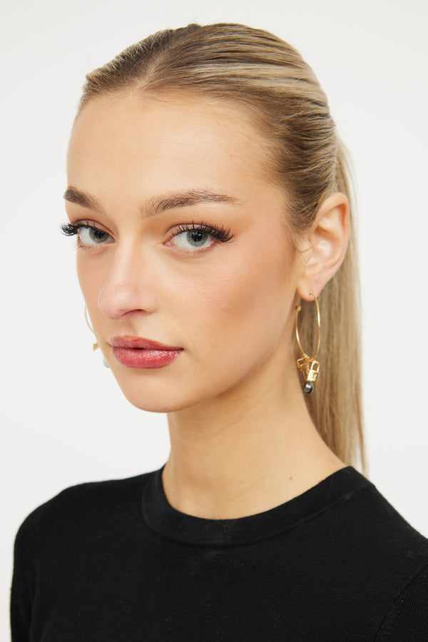 18K Yellow Gold Charm Hoop Earring