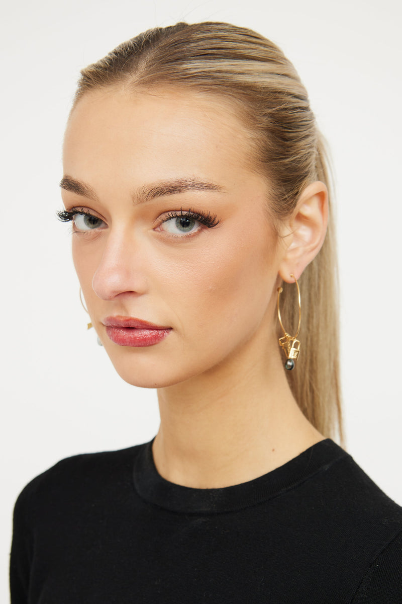 18K Yellow Gold Charm Hoop Earring