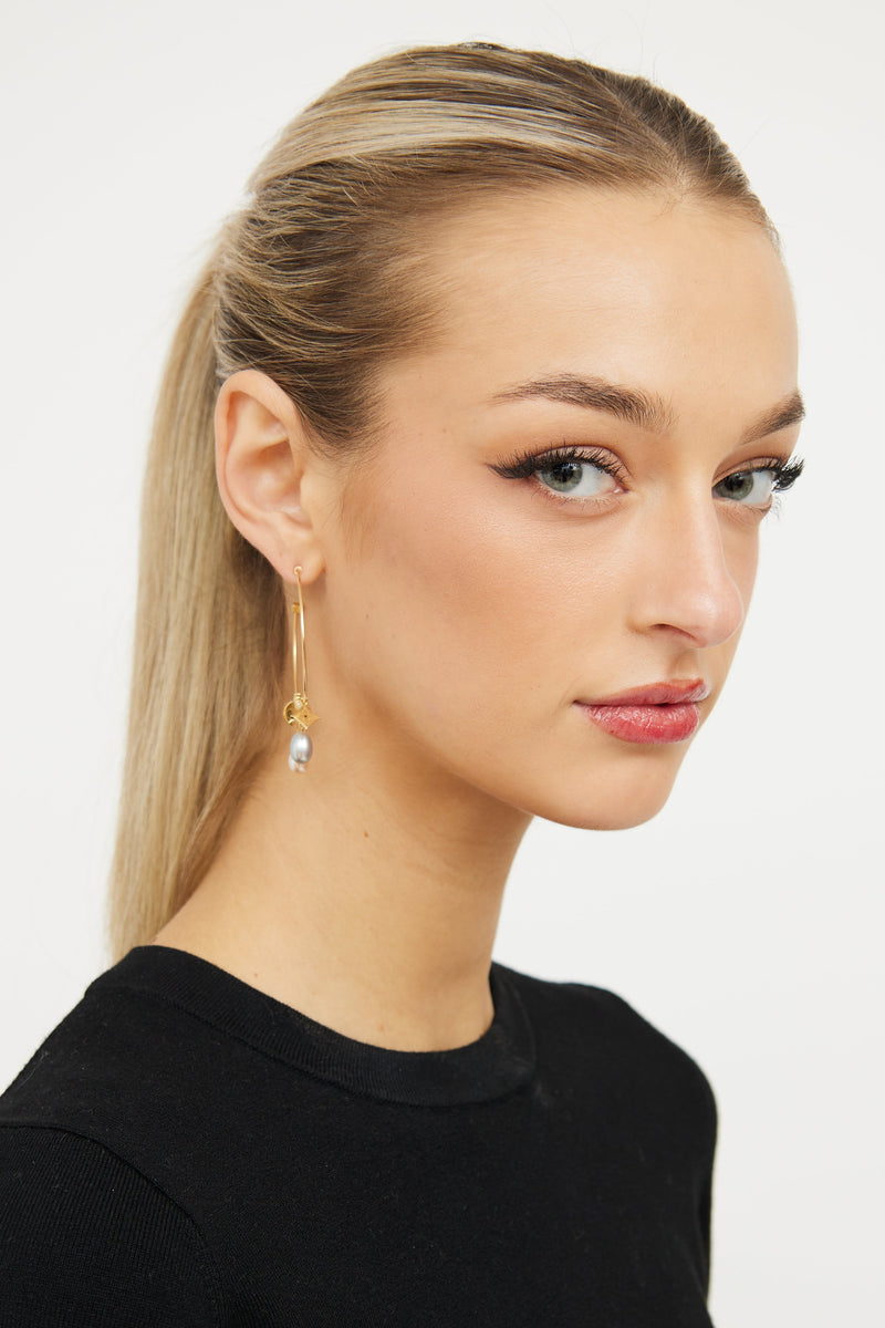 18K Yellow Gold Charm Hoop Earring